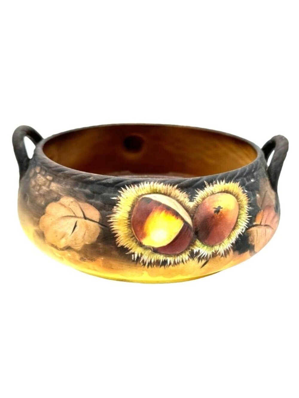 Atq Nippon Morimura Moriage Porcelain Handled Acorn Bowl Hand Painted Circa 1920